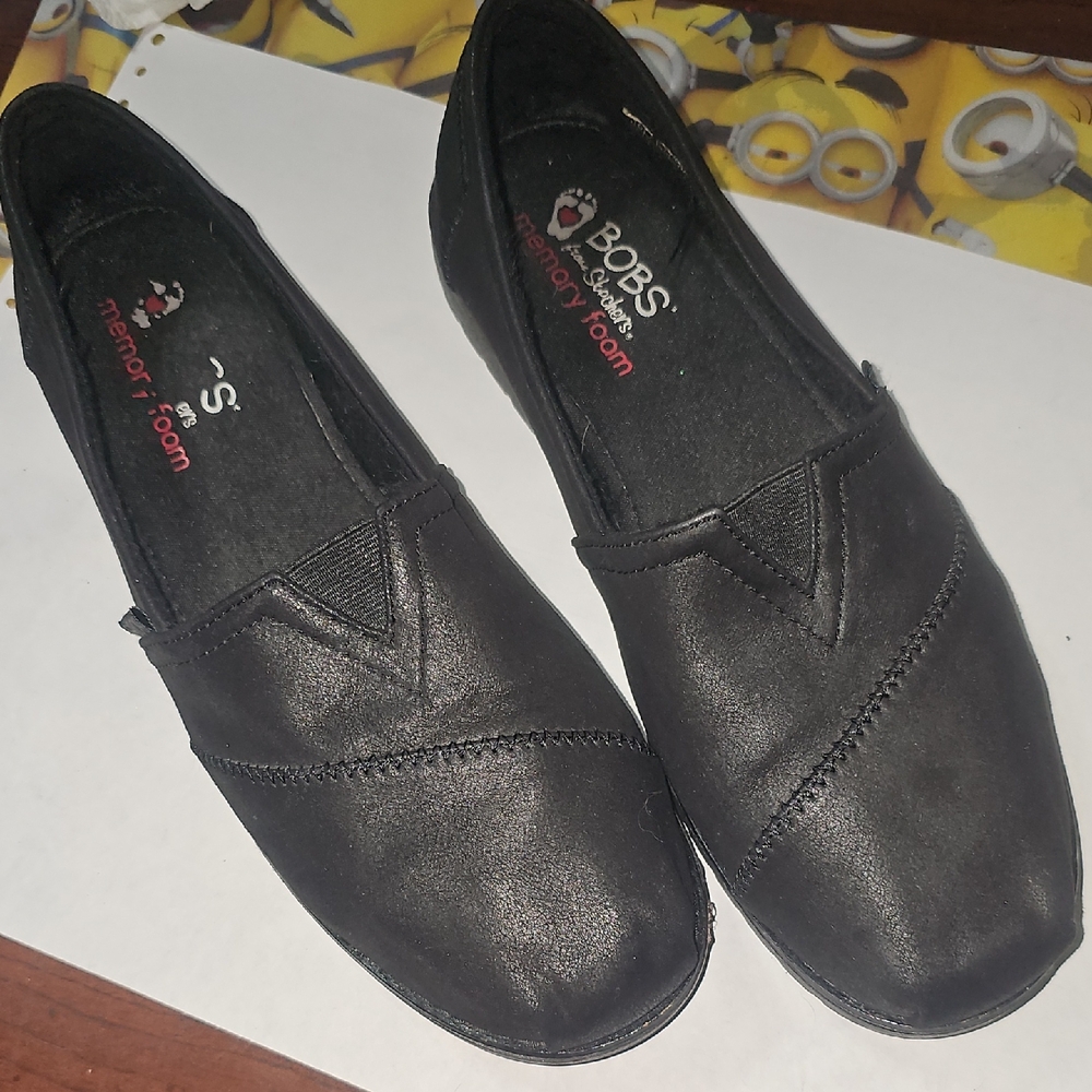 Skechers BOBS Black Slip-On Memory Foam Flats